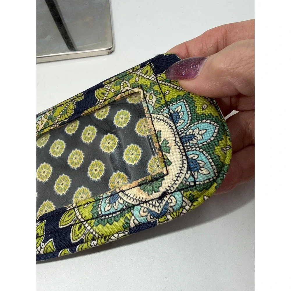 Vera Bradley Zip ID Case Provencal Blue Green Floral Paisley Keychain Wallet